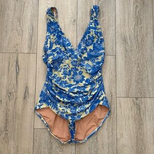 J. Crew Blue and Yellow Floral One-Piece Swimsuit